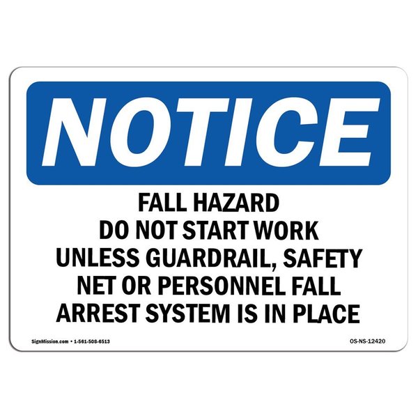 Signmission OSHA Sign, Fall Hazard Do Not Start Work Unless Guardrail, 5in X 3.5in, 5" W, 3.5" H, Landscape OS-NS-D-35-L-12420